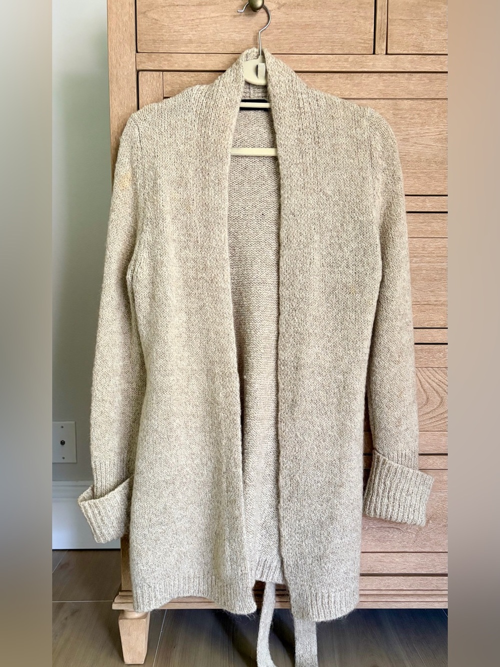 Express Beige Open-Front Shawl Collar Cardigan